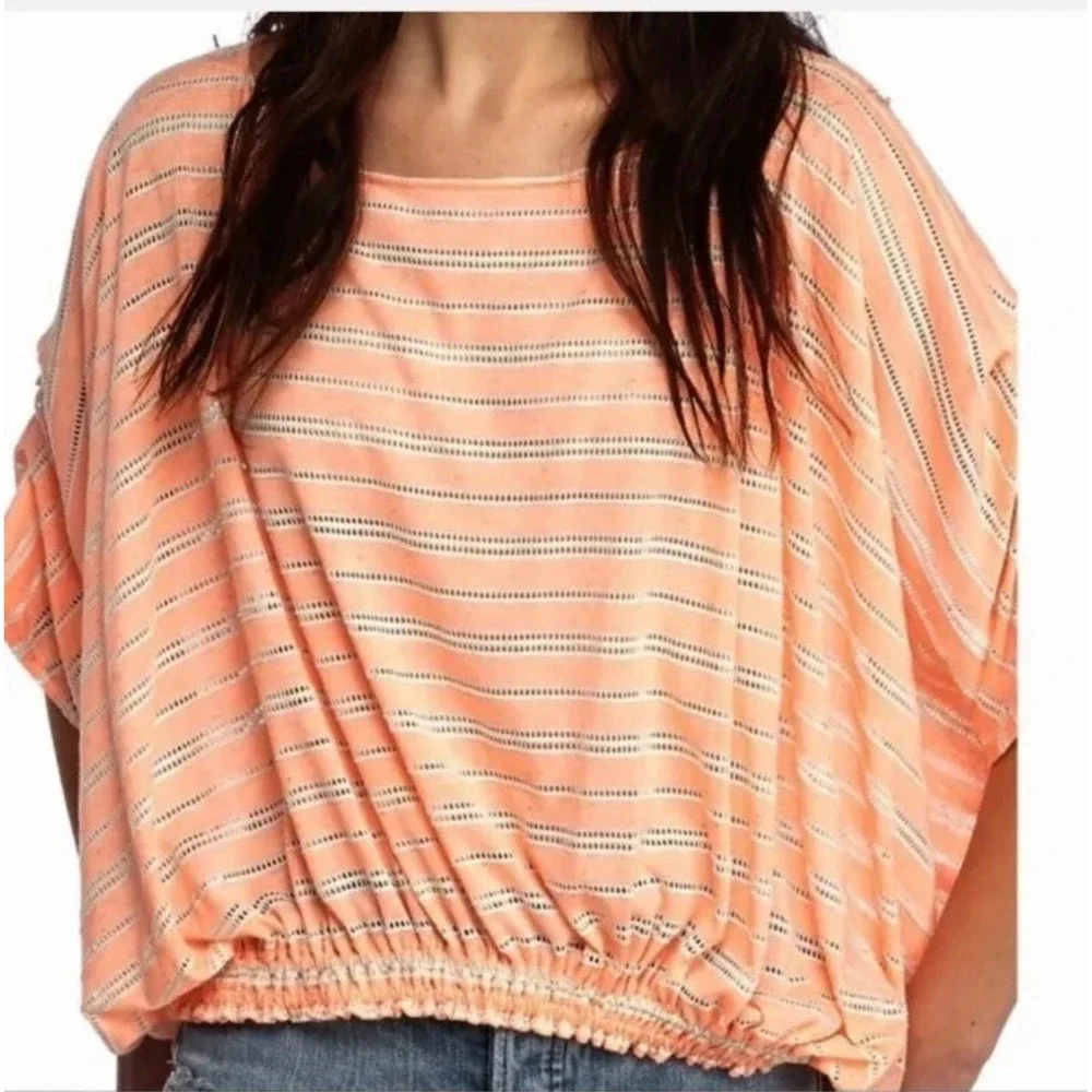 Free People Peach Striped Oversized Tunic Boho Beach Coverup Medium